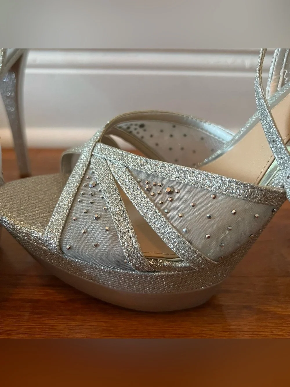 Gianni Bini Silver Rhinestone Platform Strappy Heels